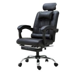 【SIDIS】黑色PU皮革半躺電腦椅(配擱腳墊/附腰+頸枕/旋轉360度)辦公椅 電腦椅 書桌椅 辦公椅