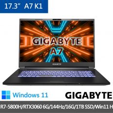 【GIGABYTE技嘉】A7 K1 電競筆電 (R7-5800H/RTX3060 6G/144Hz/16G/1TB SSD/Win11 Home/FHD/17.3)