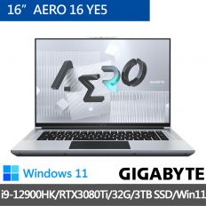 技嘉 AERO 16 YE5 創作者筆電(i9-12900HK/RTX3080Ti 16G/OLED 4K/32G/3TB SSD/Win11 Pro/UHD/16)
