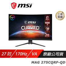 【MSI 微星】 MAG 275CQRF-QD 曲面電競螢幕 27吋 170Hz Rapid VA WQHD 1ms HDR 1000R 可調式支架 電腦螢幕 遊戲螢幕 曲面螢幕 液晶螢幕