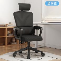 【坐得正】 黑框黑網+頭枕 雙背 無擱腳款辦公椅 電腦椅 人體工學椅 升降椅 電競椅 旋轉椅(OA310BKP)