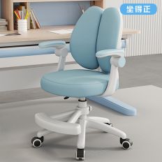 【坐得正】 雙背電腦椅 有腳踏款式 人體工學椅 旋轉椅 辦公椅 學習椅 成長椅(OA550 有腳踏)-藍色