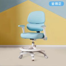 【坐得正】2024新款 雙背護腰電腦椅 旋轉椅 人體工學椅 兒童青少年升降椅(OA600 有腳踏)-藍色