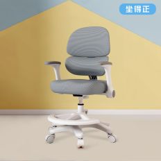 【坐得正】2024新款 雙背護腰電腦椅 旋轉椅 人體工學椅 兒童青少年升降椅(OA600 有腳踏)-灰色