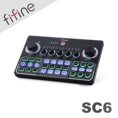 【FIFINE】 SC6 音訊混音器USB直播聲卡-(黑色)