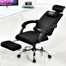 【SIDIS】黑色網布電腦椅(配腳墊/附腰+頸枕/後躺鎖定/高低可調/強化五腳)電腦椅/辦公椅
